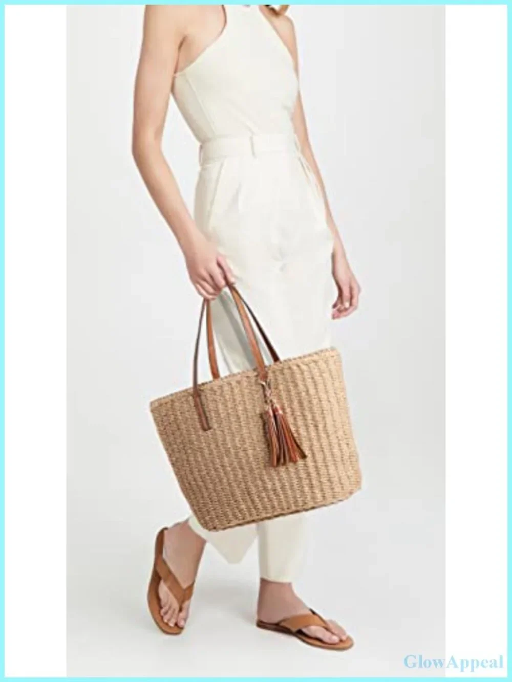 Woven Straw Travel Tote Bag for Women, Medium Sized Handmade Summer Shoulder Bag